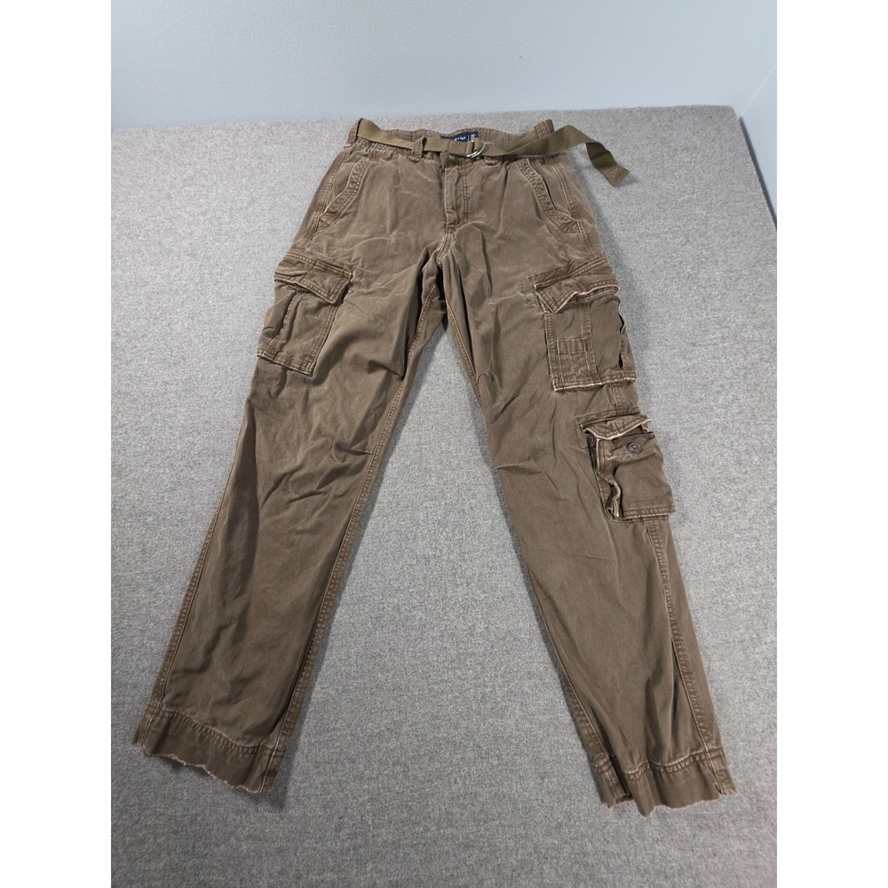 Abercrombie & Fitch Cargo Pants Mens 30x32 Brown Utility Pocket Loose Fit Belted